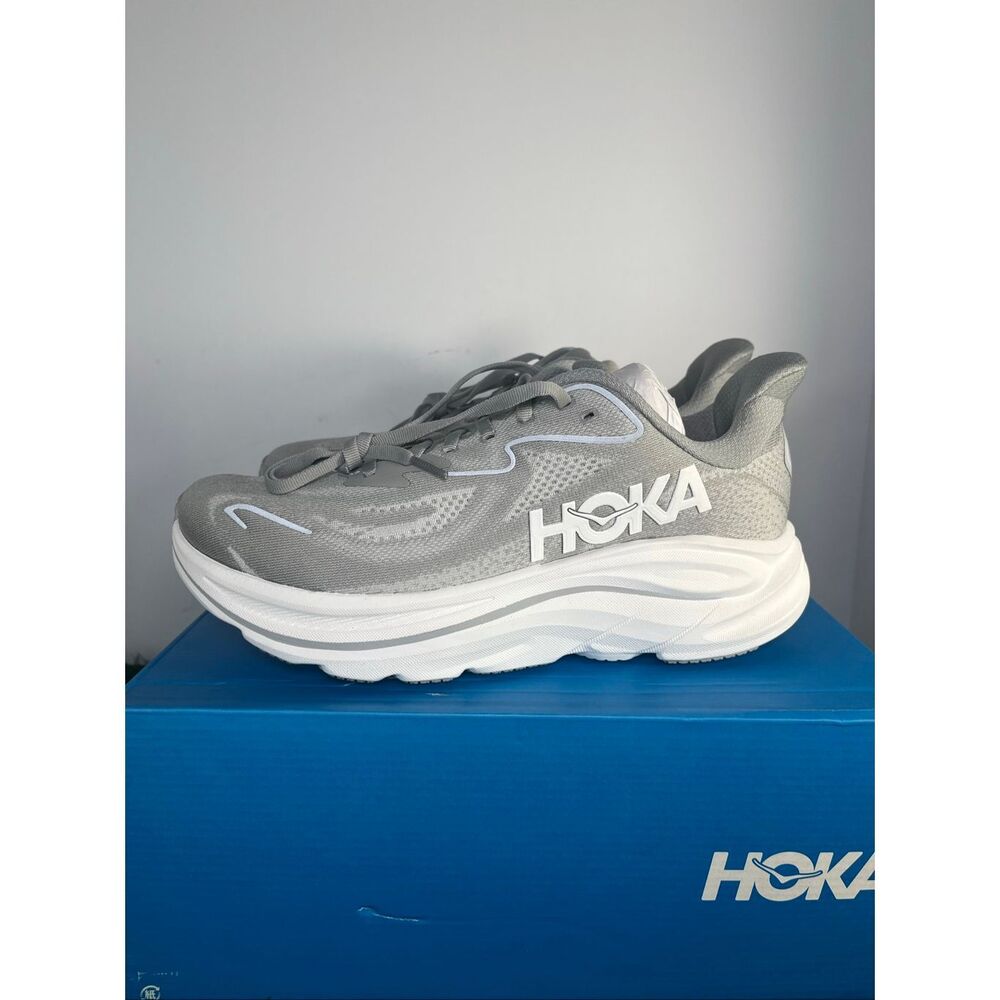 Hoka Clifton 10 Wide Men’s Running Shoes Gray White STLLR Size 8 2E Wide New w/